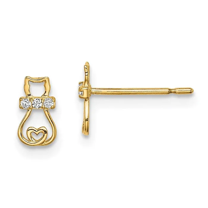 Jewelry Earrings Madi K Kids 14k CZ Cat with Heart Tail Post Earrings