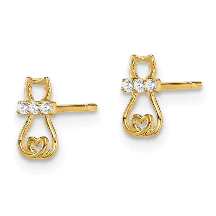 Jewelry Earrings Madi K Kids 14k CZ Cat with Heart Tail Post Earrings Jewelry Earrings Madi K Kids 14k CZ Cat with Heart Tail Post Earrings