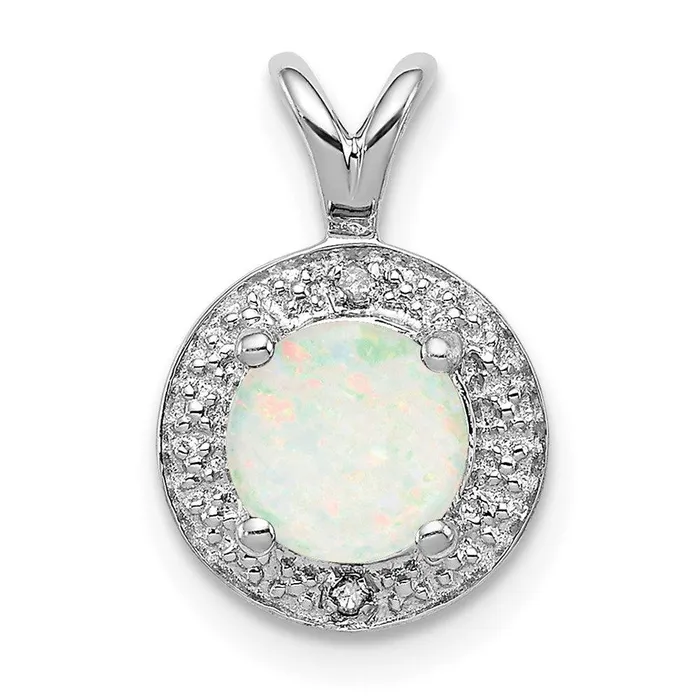 Jewelry Necklaces Sterling Silver Rhodiumplated Diam Created Opal Pendant