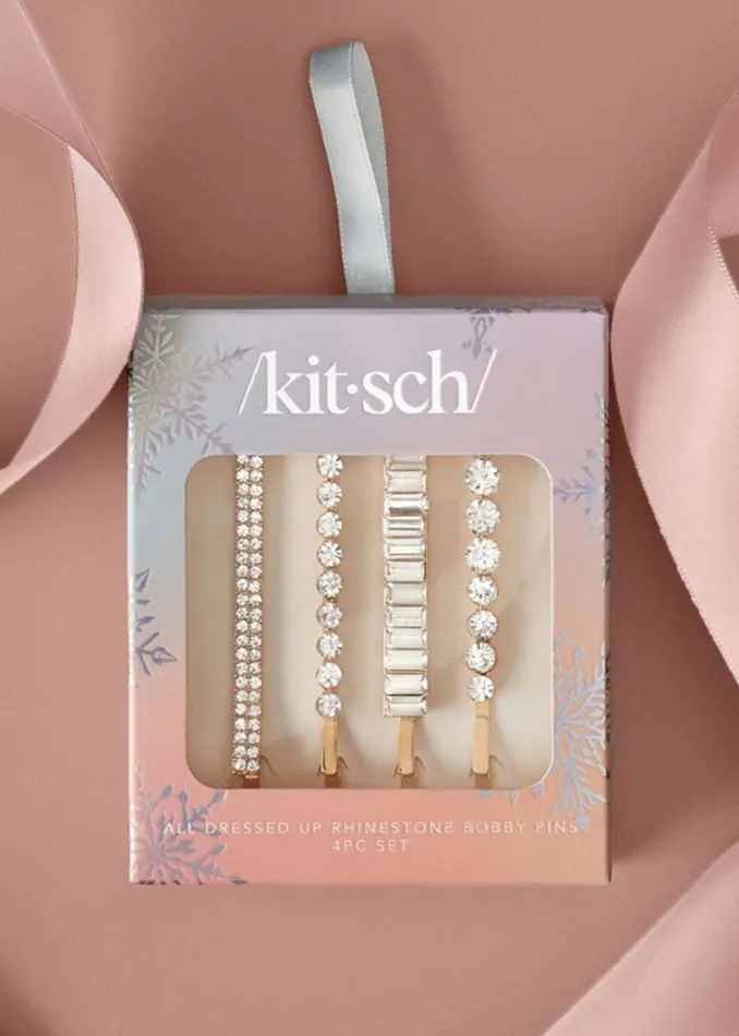 Kitsch PreStyled Sets Rhinestone Assorted Bobby Pins 4pc Gold