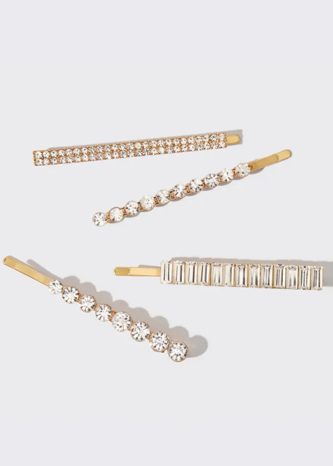 Kitsch PreStyled Sets Rhinestone Assorted Bobby Pins 4pc Gold