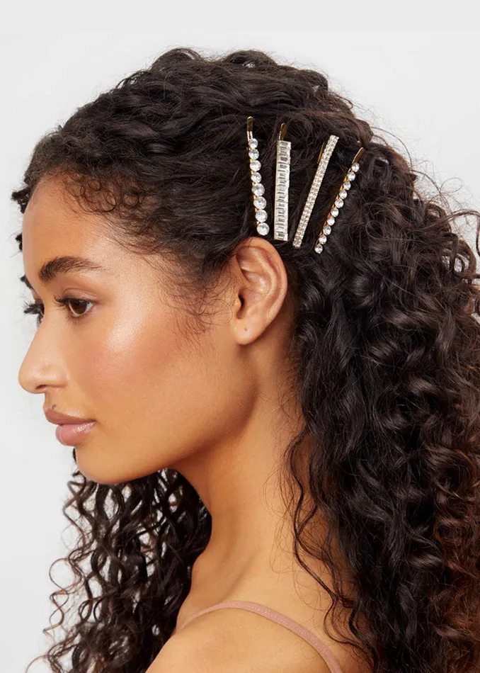 Kitsch PreStyled Sets Rhinestone Assorted Bobby Pins 4pc Gold