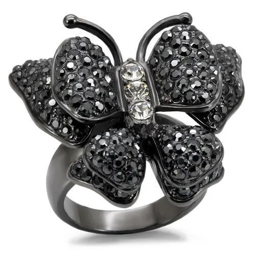 LO1680 TIN Cobalt Black Brass Ring with Top Grade Crystal in Jet Alamode Rings LO1680 TIN Cobalt Black Brass Ring with Top Grade Crystal in Jet Alamode Rings