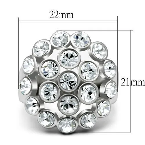 LO2096 Rhodium Brass Ring with Top Grade Crystal in Clear Alamode Rings