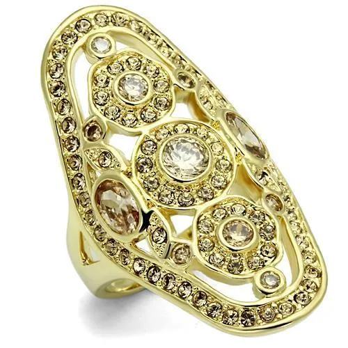 LO2496 Gold Brass Ring with AAA Grade CZ in Champagne Alamode Rings
