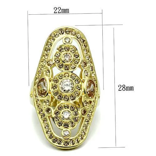 LO2496 Gold Brass Ring with AAA Grade CZ in Champagne Alamode Rings