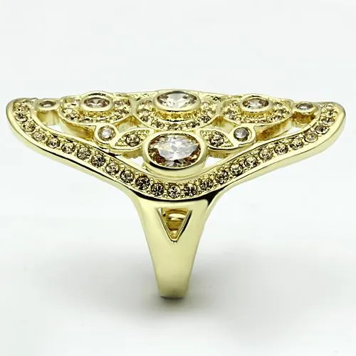 LO2496 Gold Brass Ring with AAA Grade CZ in Champagne Alamode Rings