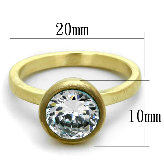 LO3538 Gold Brush Brass Ring with AAA Grade CZ in Clear Alamode Rings