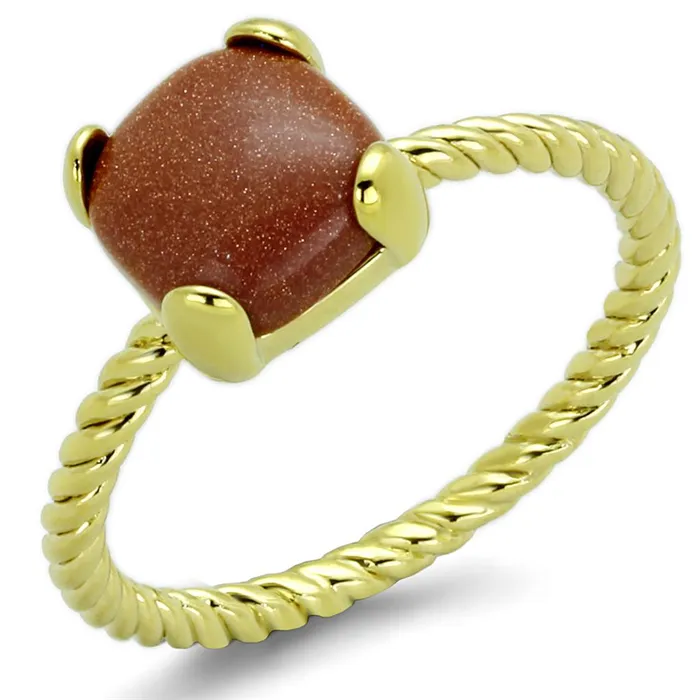 LO3547 Gold Brass Ring with Synthetic Cat Eye in Brown Alamode Rings