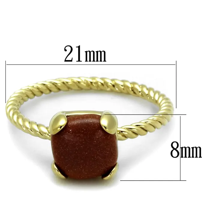 LO3547 Gold Brass Ring with Synthetic Cat Eye in Brown Alamode Rings