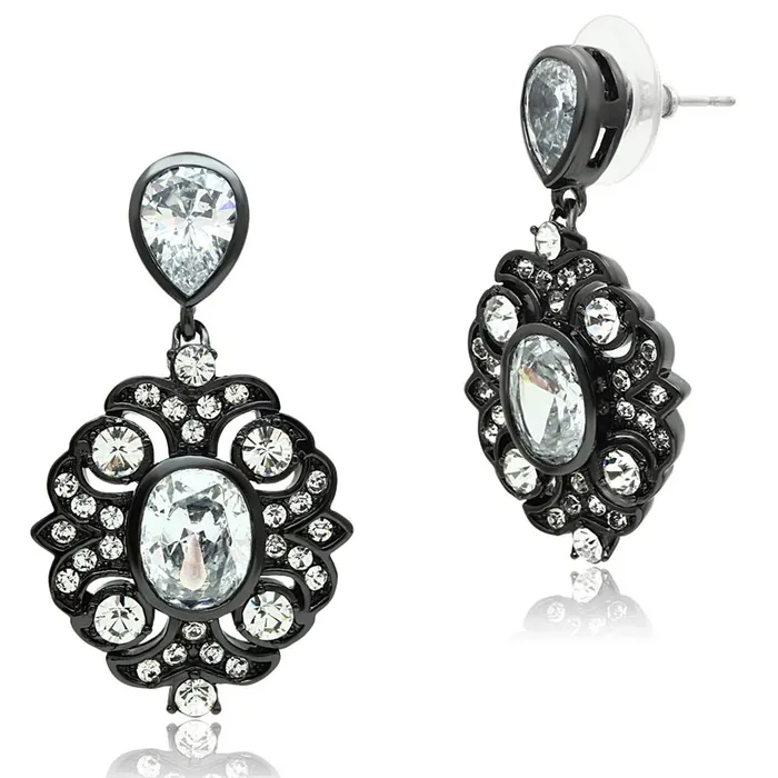 LO3687 Ruthenium Brass Earrings with AAA Grade CZ in Clear Alamode Earrings