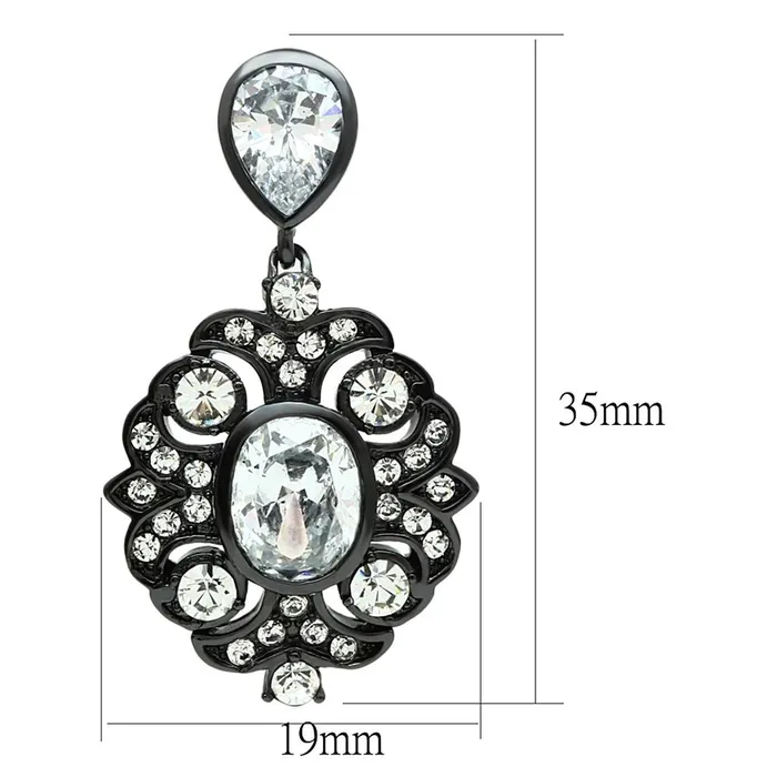 LO3687 Ruthenium Brass Earrings with AAA Grade CZ in Clear Alamode Earrings