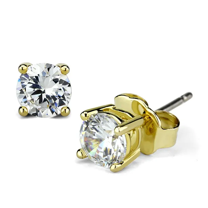 LO3958 Gold Brass Earrings with AAA Grade CZ in Clear Alamode Earrings