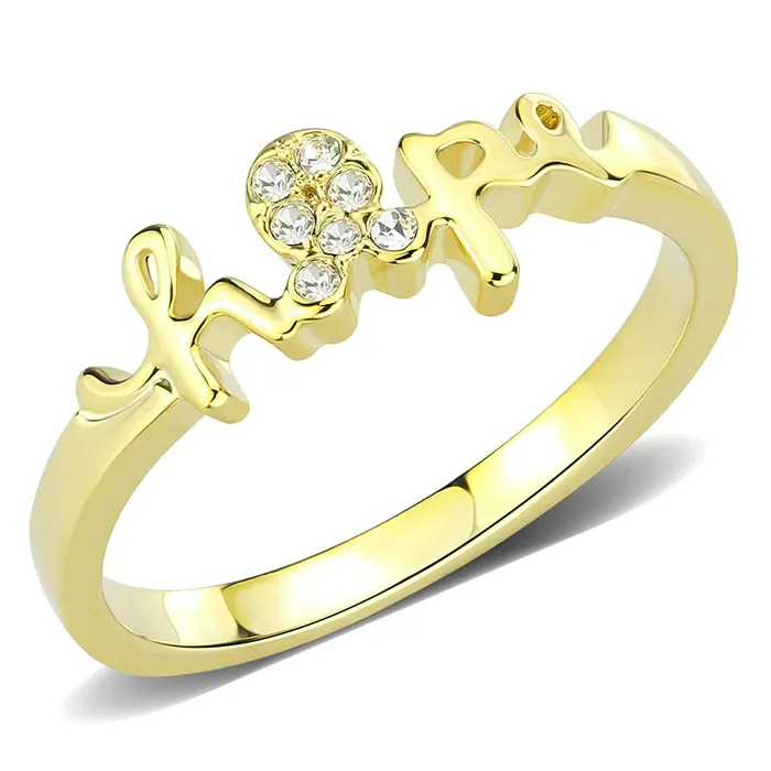 LO3965 Flash Gold Brass Ring with Top Grade Crystal in Clear Alamode Rings