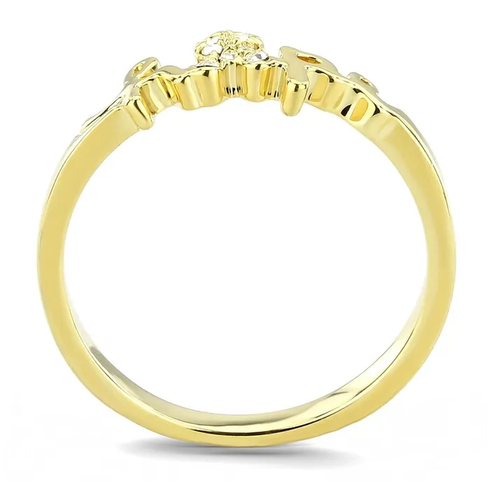 LO3965 Flash Gold Brass Ring with Top Grade Crystal in Clear Alamode Rings
