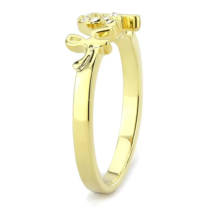 LO3965 Flash Gold Brass Ring with Top Grade Crystal in Clear Alamode Rings