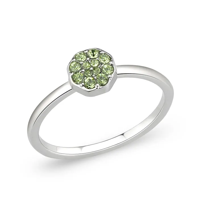LO4767 Rhodium Brass Ring with Top Grade Crystal in Peridot Alamode Rings