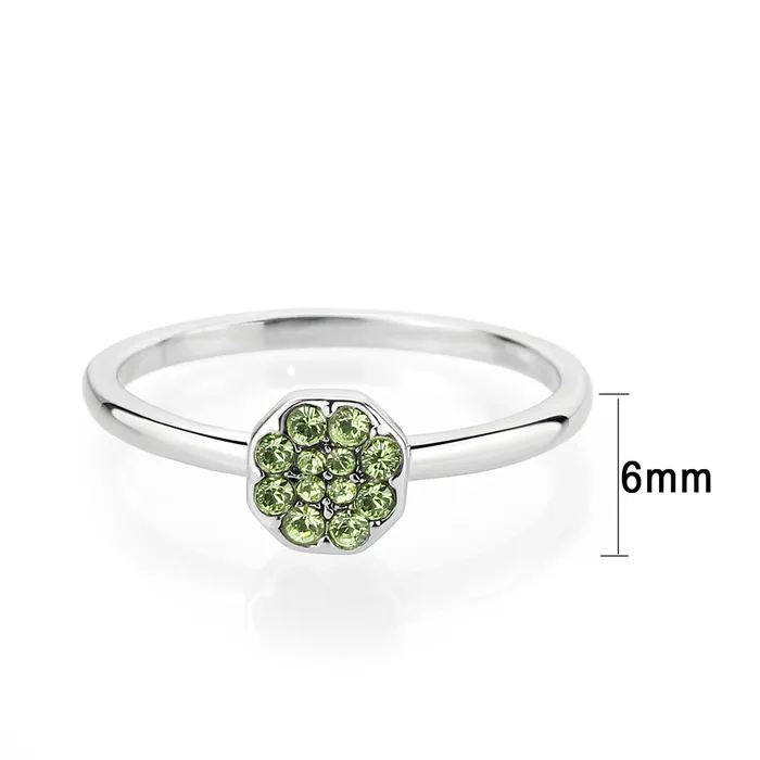 LO4767 Rhodium Brass Ring with Top Grade Crystal in Peridot Alamode Rings