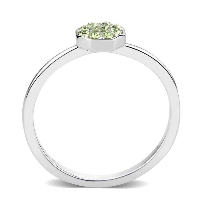 LO4767 Rhodium Brass Ring with Top Grade Crystal in Peridot Alamode Rings