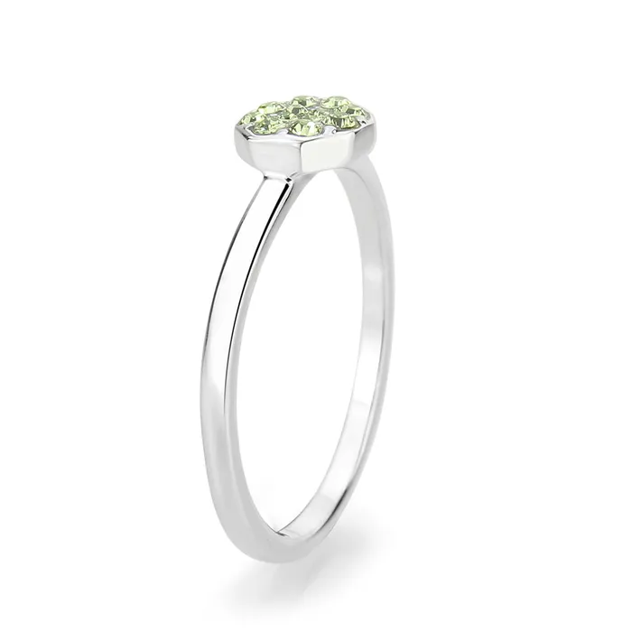LO4767 Rhodium Brass Ring with Top Grade Crystal in Peridot Alamode Rings