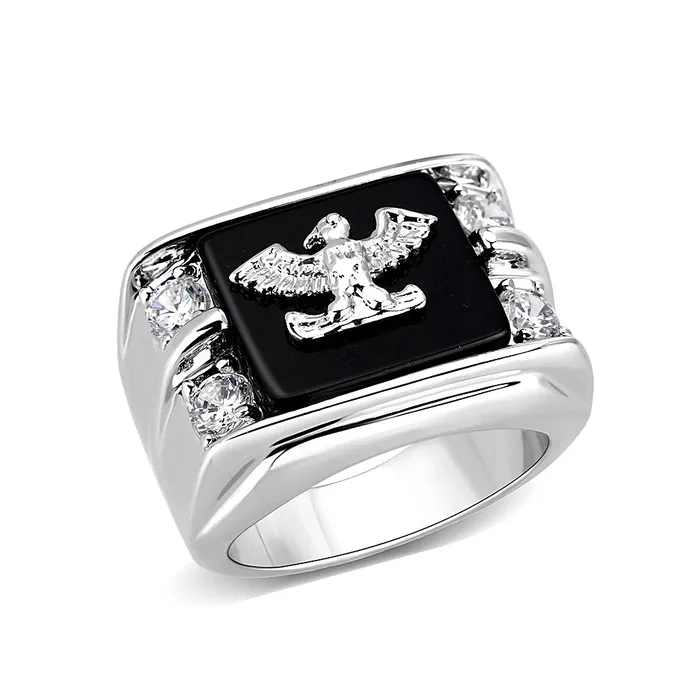 LO5M016 Brass Ring with Epoxy in Jet Rhodium Plated Alamode Rings