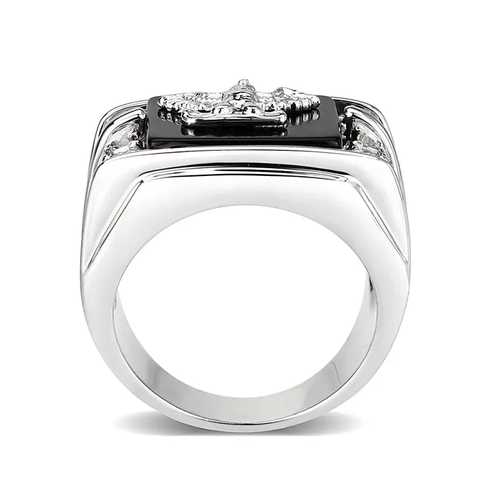 LO5M016 Brass Ring with Epoxy in Jet Rhodium Plated Alamode Rings