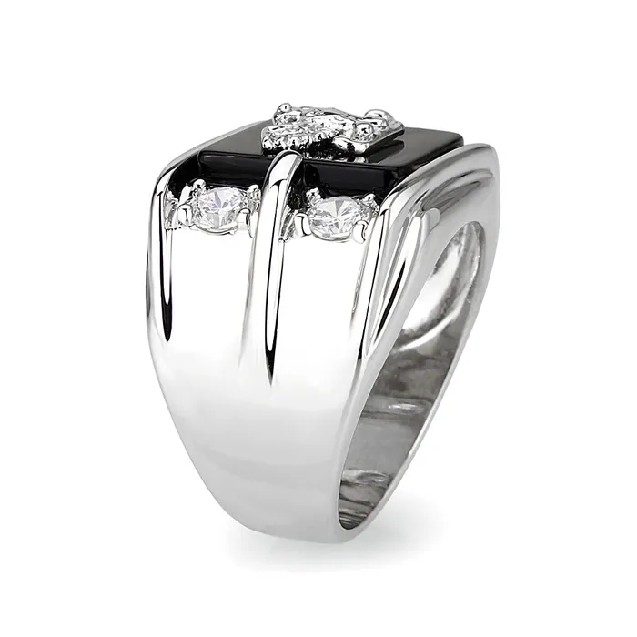 LO5M016 Brass Ring with Epoxy in Jet Rhodium Plated Alamode Rings