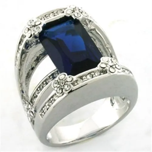 LOA752 Rhodium Brass Ring with Synthetic Synthetic Glass in Montana Alamode Rings LOA752 Rhodium Brass Ring with Synthetic Synthetic Glass in Montana Alamode Rings