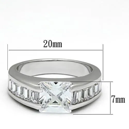 LOA843 Rhodium Brass Ring with AAA Grade CZ in Clear Alamode Rings