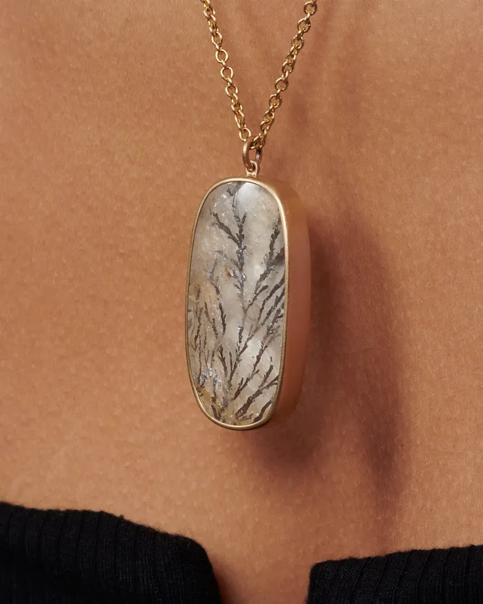 LOLA BROOKS Necklaces Oval Dendritic Quartz Necklace