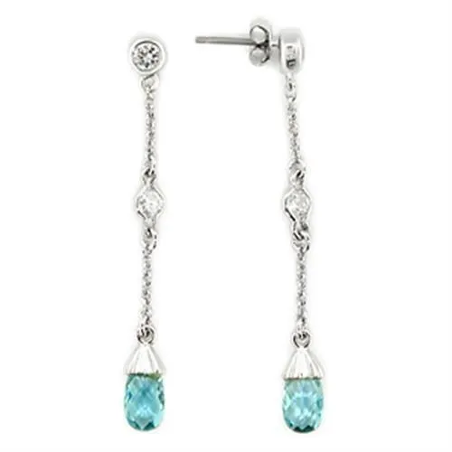 LOS001 Rhodium 925 Sterling Silver Earrings with Genuine Stone in London Blue Alamode Earrings LOS001 Rhodium 925 Sterling Silver Earrings with Genuine Stone in London Blue Alamode Earrings