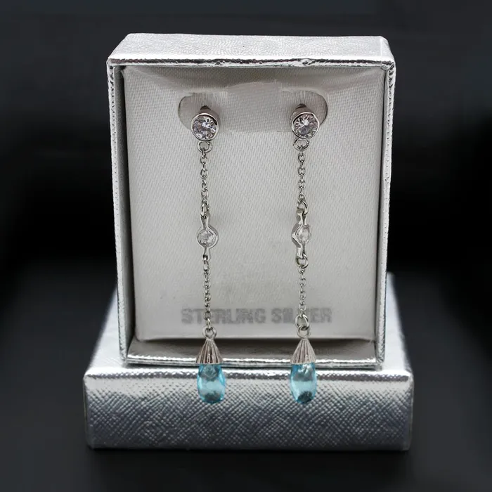 LOS001 Rhodium 925 Sterling Silver Earrings with Genuine Stone in London Blue Alamode Earrings