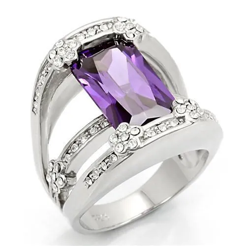 LOS187 Rhodium 925 Sterling Silver Ring with AAA Grade CZ in Amethyst Alamode Rings