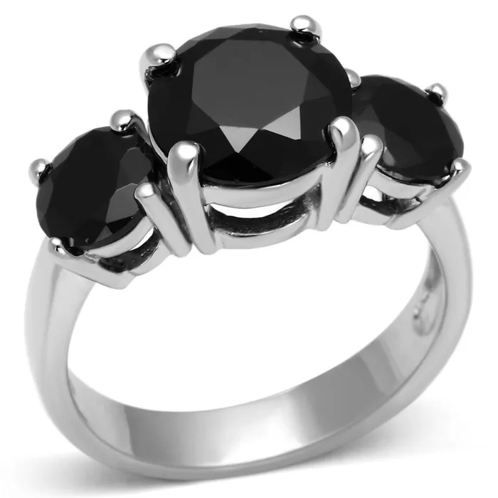 LOS554 Rhodium 925 Sterling Silver Ring with AAA Grade CZ in Jet Alamode Rings LOS554 Rhodium 925 Sterling Silver Ring with AAA Grade CZ in Jet Alamode Rings