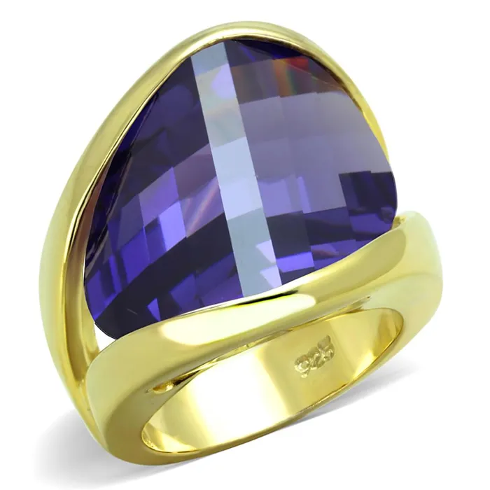 LOS821 Gold 925 Sterling Silver Ring with AAA Grade CZ in Tanzanite Alamode Rings LOS821 Gold 925 Sterling Silver Ring with AAA Grade CZ in Tanzanite Alamode Rings