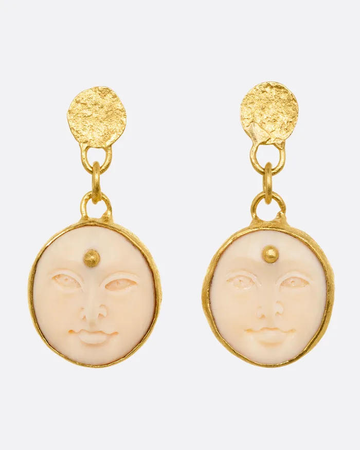 LOU ZELDIS Carved Bone Moon Face Drop Earrings Earrings