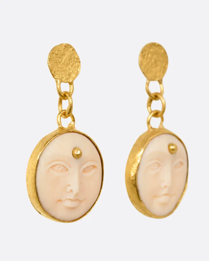 LOU ZELDIS Carved Bone Moon Face Drop Earrings Earrings LOU ZELDIS Carved Bone Moon Face Drop Earrings Earrings