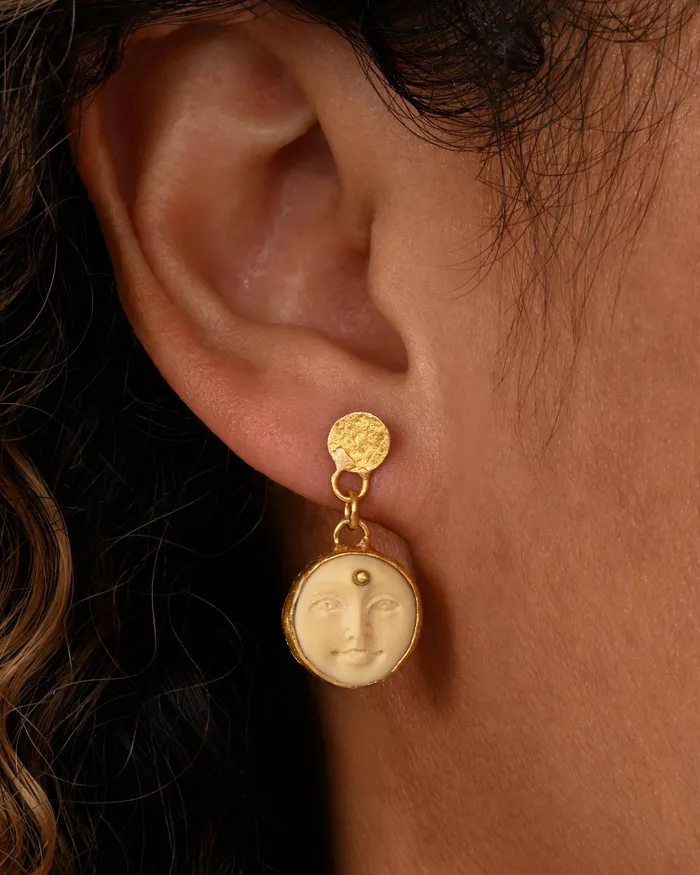 LOU ZELDIS Carved Bone Moon Face Drop Earrings Earrings LOU ZELDIS Carved Bone Moon Face Drop Earrings Earrings
