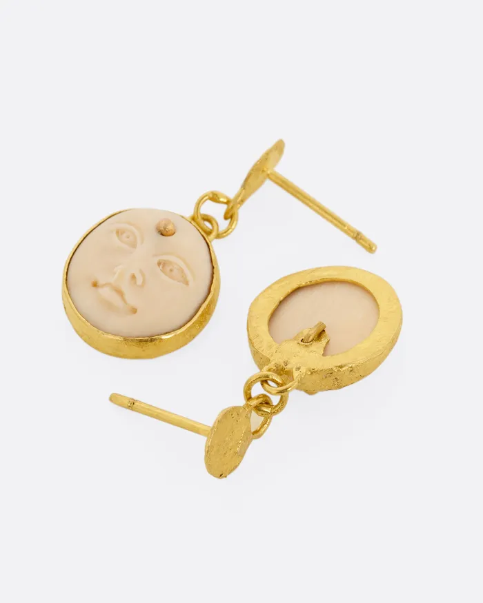 LOU ZELDIS Carved Bone Moon Face Drop Earrings Earrings LOU ZELDIS Carved Bone Moon Face Drop Earrings Earrings