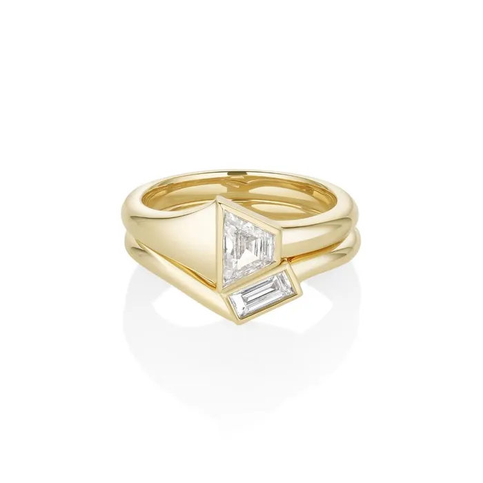 Marrow Fine Rings 060ct Diamond Trapezoid Ring with Diamond Baguette Tracer Band