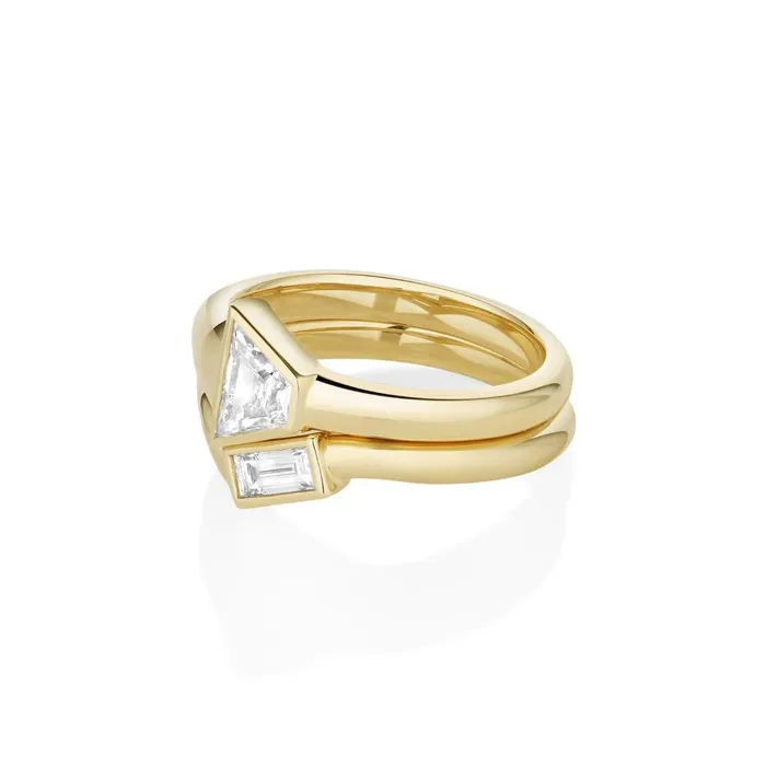 Marrow Fine Rings 060ct Diamond Trapezoid Ring with Diamond Baguette Tracer Band