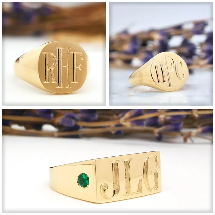 Mens Oval Signet Ring Extra Large Hand Engraved Roman Monogram deBebians Rings