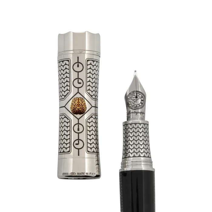 Montegrappa Rings Montegrappa Time Brain Limited Edition Sterling Silver And Resin Fountain Pen M ISTNN3SE