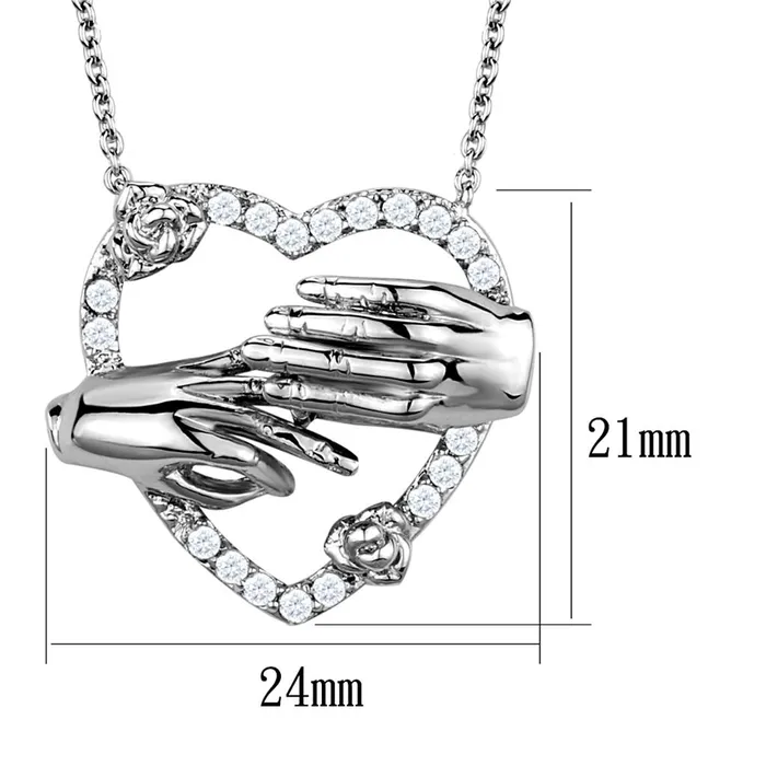 Necklaces Alamode 3W1034 Rhodium Brass Chain Pendant with AAA Grade CZ in Clear