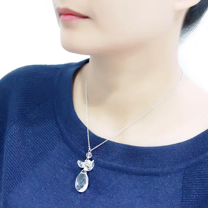 Necklaces Alamode LO4711 Rhodium Brass Chain Pendant with AAA Grade CZ in Clear