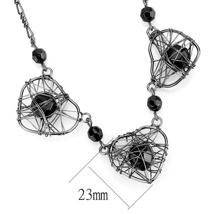 Necklaces Alamode LO4728 Ruthenium White Metal Necklace with Synthetic Synthetic Glass in Jet