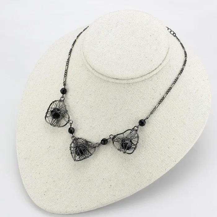 Necklaces Alamode LO4728 Ruthenium White Metal Necklace with Synthetic Synthetic Glass in Jet