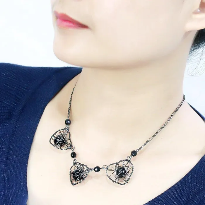 Necklaces Alamode LO4728 Ruthenium White Metal Necklace with Synthetic Synthetic Glass in Jet