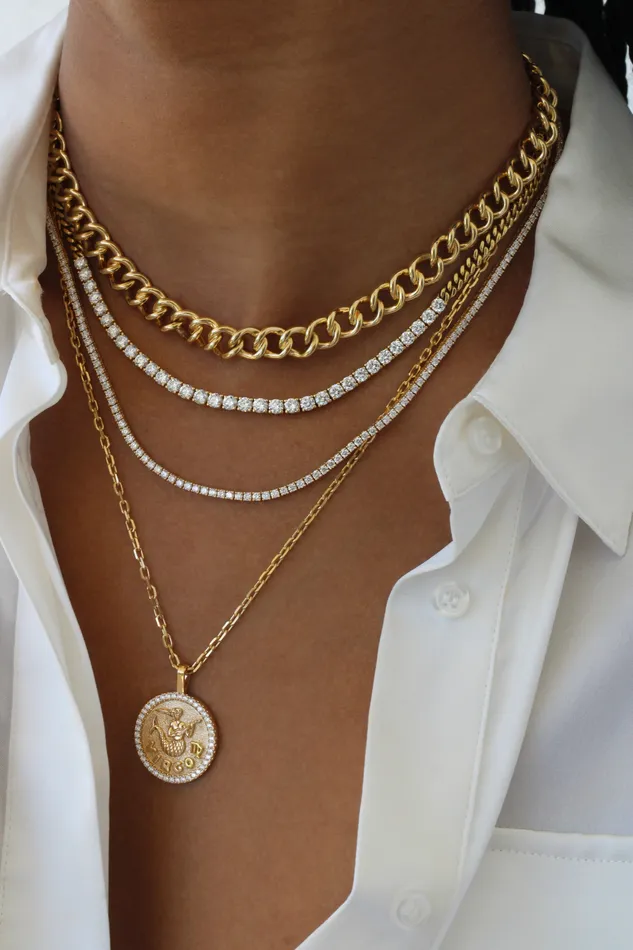 Necklaces anitako CUBAN LINK AND LONG LINE DIAMOND NECKLACE