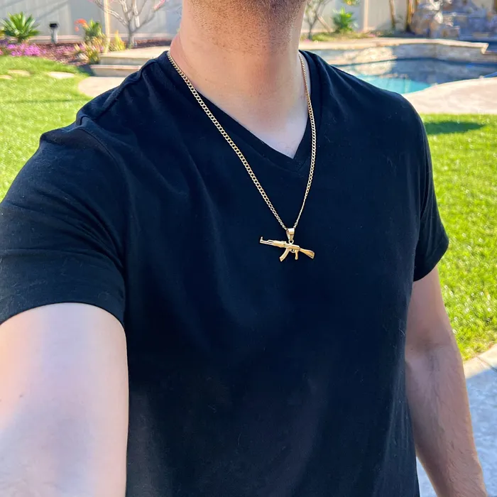 Necklaces Bling Cartel 14K Gold Plated Stainless Steel Cuban Chain AK47 Necklace 24 Necklaces Bling Cartel 14K Gold Plated Stainless Steel Cuban Chain AK47 Necklace 24